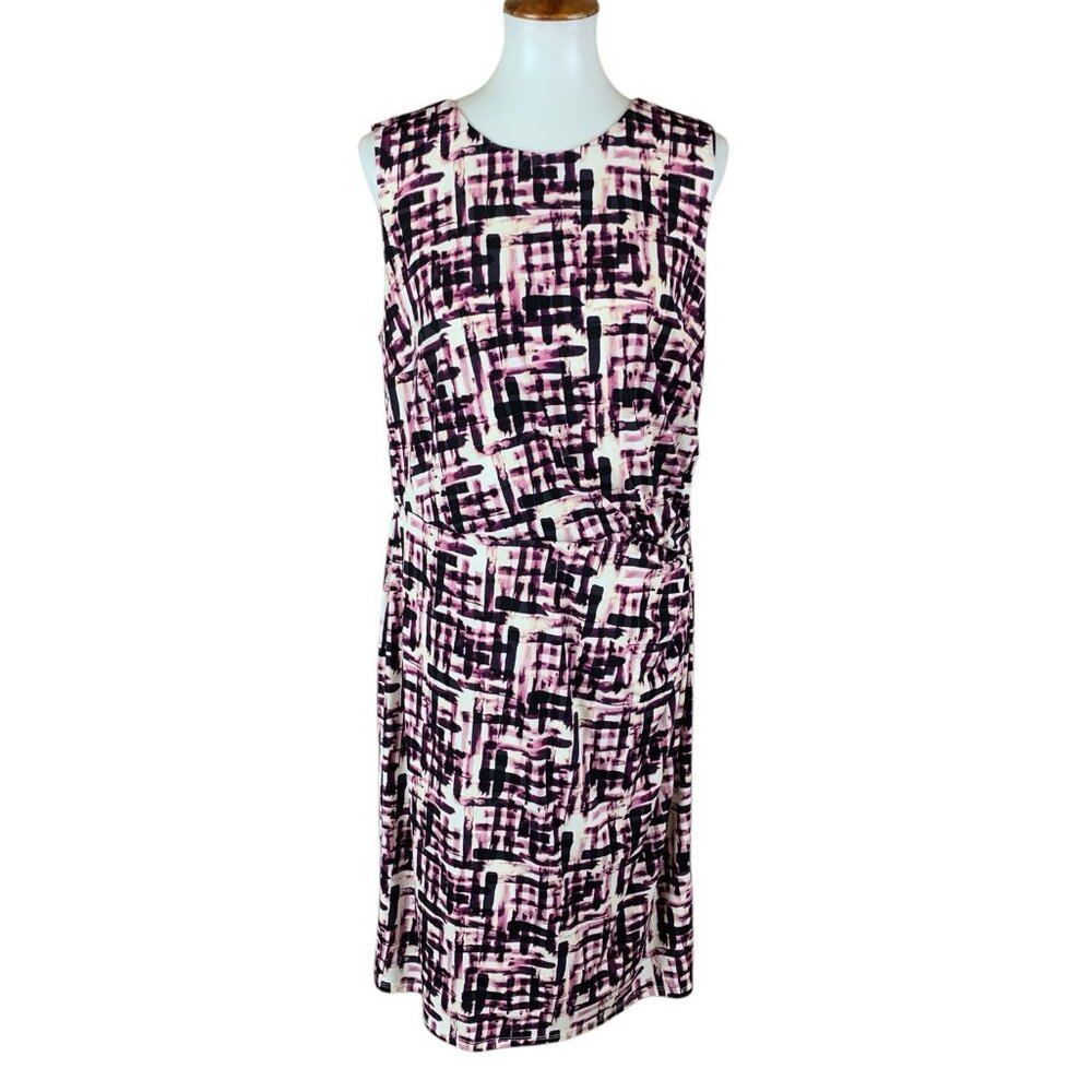 Eliza J Sleeveless Abstract Print Ruched Waist Sheath Dress Pink Black 14W
